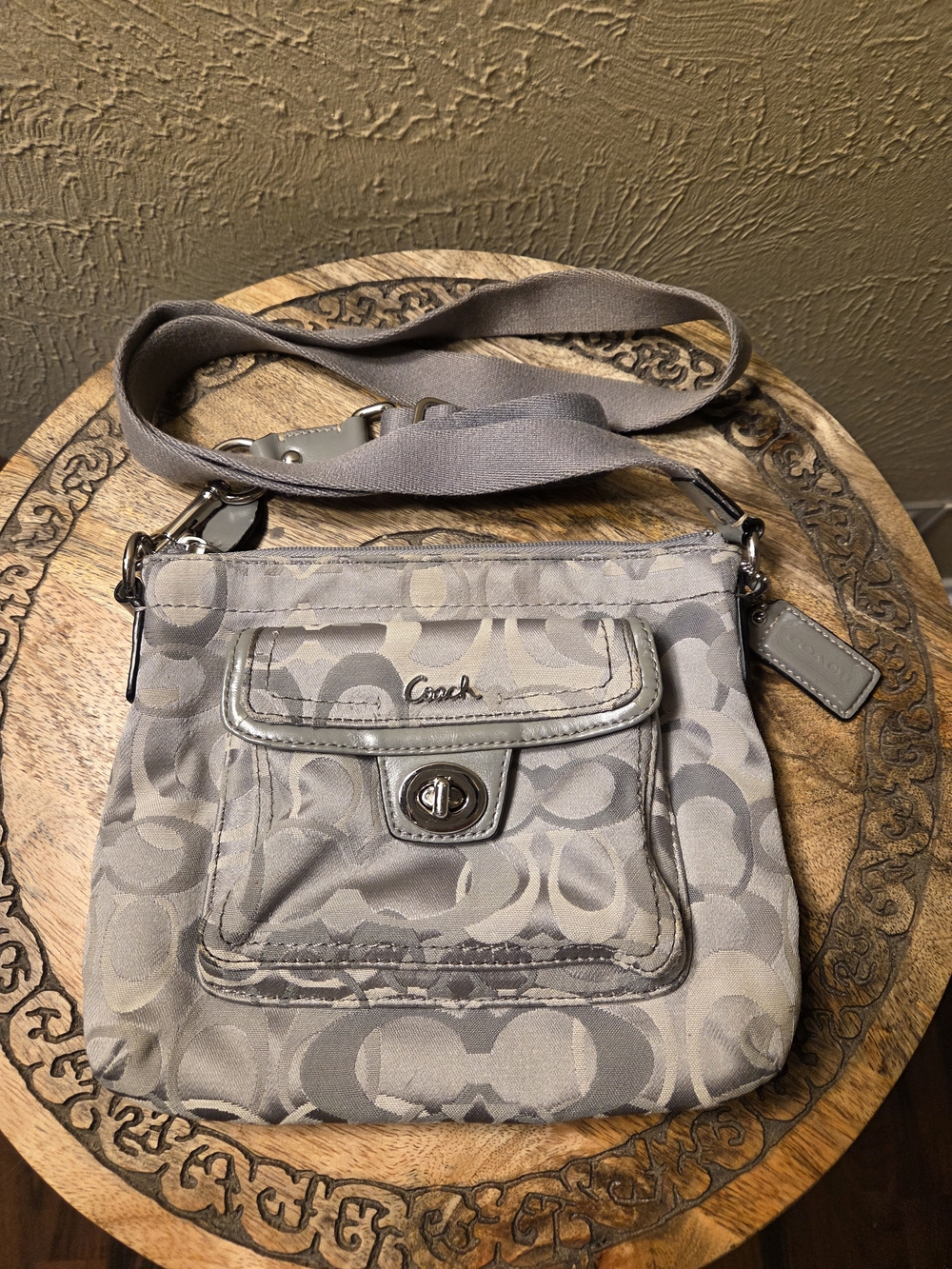 Coach Penelope Signature Turn-Lock Crossbody Bag in Light Gray